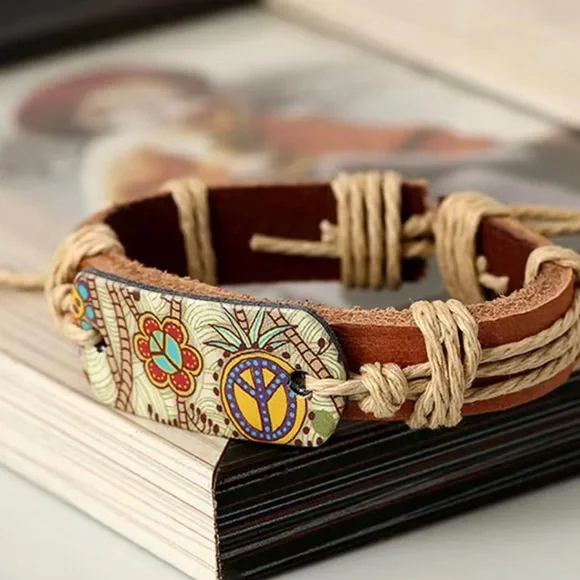 Hemp Rope Braided Leather Bracelet Vintage Style - Picture 3 of 5